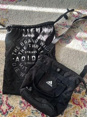 adidas Black Logo Drawstring Sack & Small Black Tote